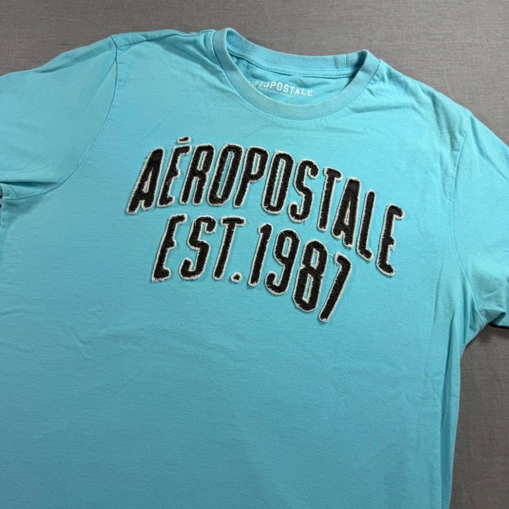 Aeropostale Graphic T-Shirt Mens Large Blue Excellent Est 1987 Applique Tee